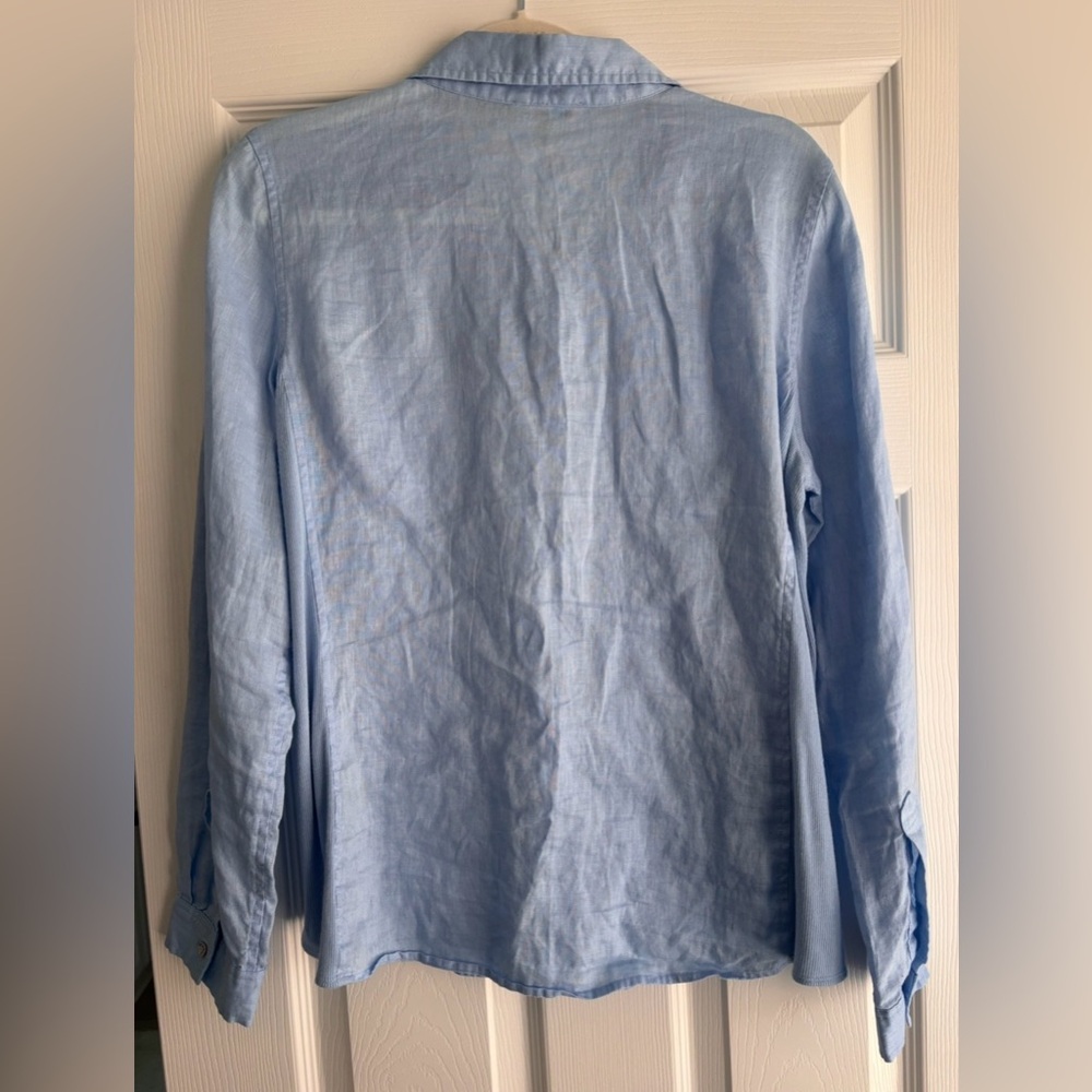 Calvin Klein Sky Blue Linen Medium Button-Up Blouse Women’s - Picture 3 of 10